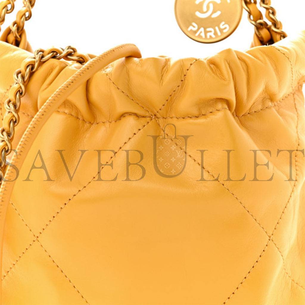 Ch*el master shiny calfskin quilted mini Ch*el 22 yellow as3980 (20*19*6cm)